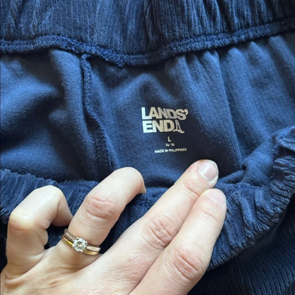 Lands End Women's Sport Knit High Rise Corduroy Pants, Deep Sea Navy, Size Large